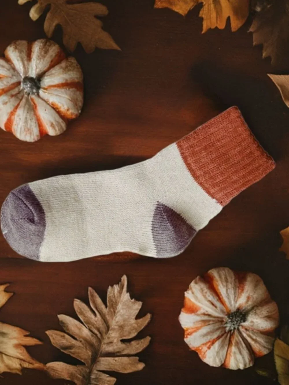 Chelsea Colorblock Womens Crew Socks Beige with Brown and Gray Gift Packaged